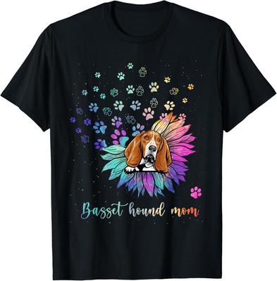 Womens Sunflower Basset Hound Mom Tie Dye Dog Lover Gift Unisex T-Shirt