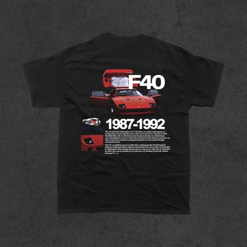 

F40 19871992 Футболка Чорна футболка з червоним зображенням автомобіля F40 Дизайн з відчиненими дверима Детальні характеристики Винтажний Подарунок для фаната суперкарів Класичний M