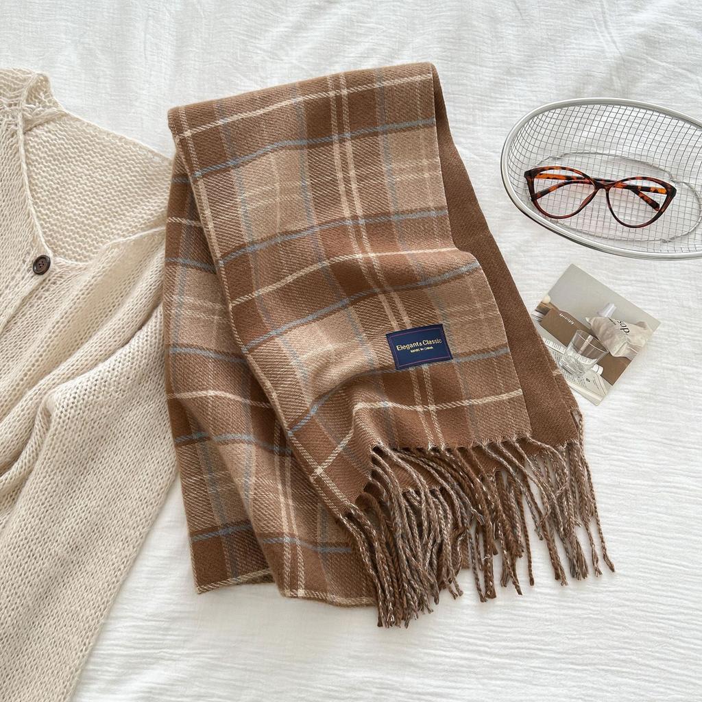 Women'S Imitation Cashmere Plaid Print Knitted Scarf Headscarf Casual Tassel Scarve Ladies Mujer Wrap Shawl Winter New Korean