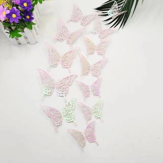 12Pcs/Set Wall Sticker 3D Hollow Butterfly Design Lightweight Easy Installation Home Decals Bedroom Living Room Birthday Party Decor