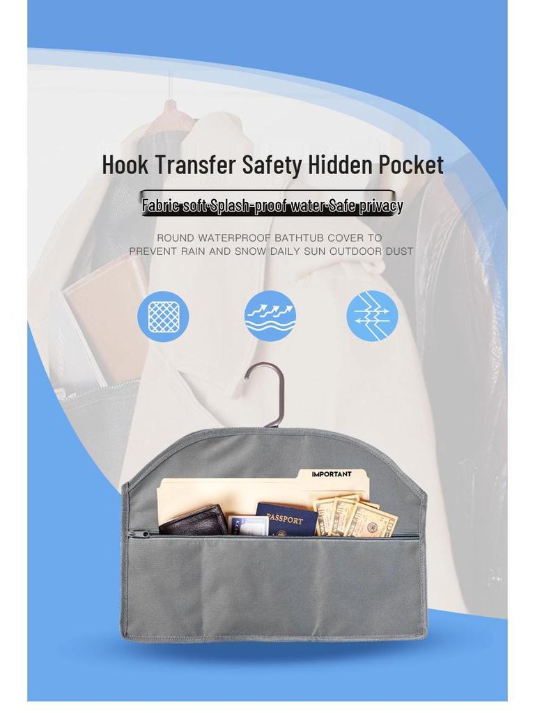 Safety Hidden Pocket Bag with Hook for Travel and Hanging Clothes
