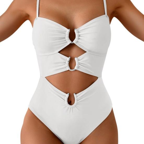 Monokini Underwire Push-Up Bra One-Piece Bikini Set with Metal Buckles Hollow Design Sexy Strappy S белый