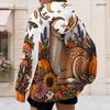 Women Plus Size Zip Up Hoodie Long Sleeve Drawstring Hood Pockets Halloween Printed Sweatshirt