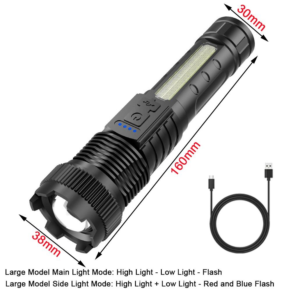 with Power Display Strong Light Flashlight COB Side Light Camping Lantern  Emergency Lighting