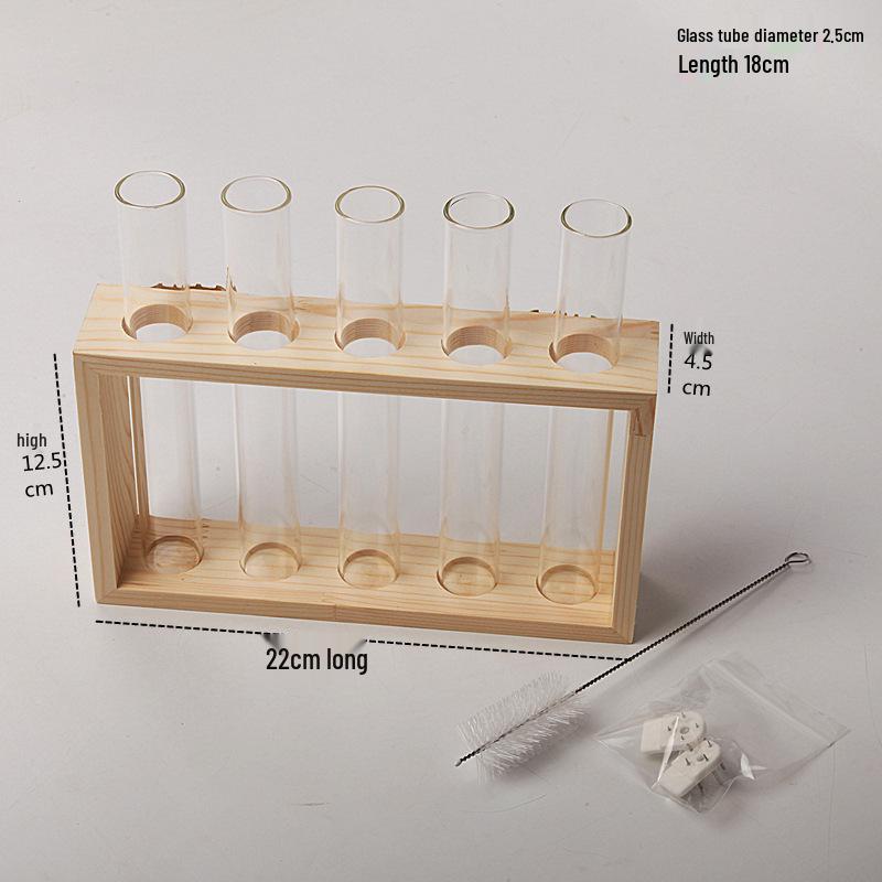 Nordic Glass Vase with Wooden Stand: Hydroponic Plant Table Decoration