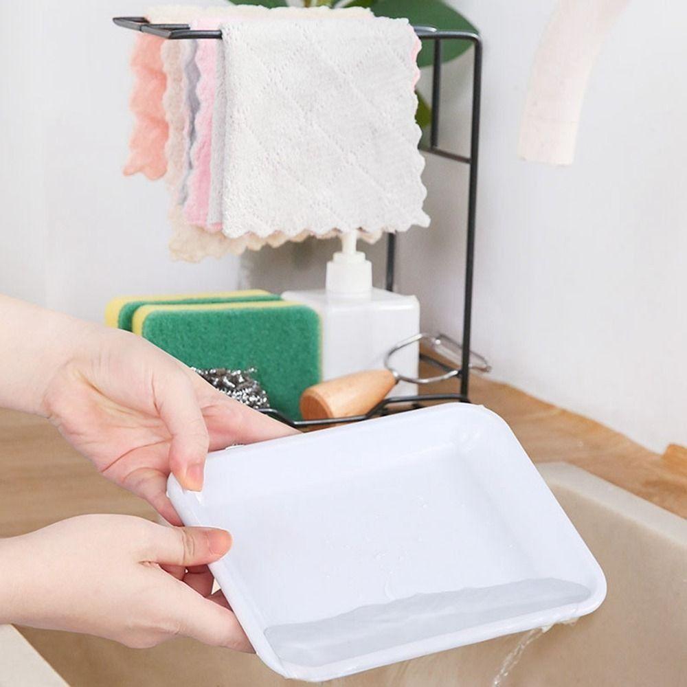 Iron Dishcloth Storage Rack Wall Mounted Black/White Drying Drain Rack with Removable Drip Tray Space-Saving Soap Sponge Holder