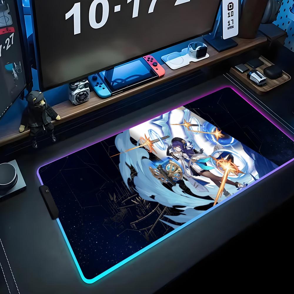 pela honkai star Mouse Pad RGB Gaming Mousepad Big LED Pad PC Desk Mat Luminous Mouse Pad Large Keyboard Mats Table Rug With