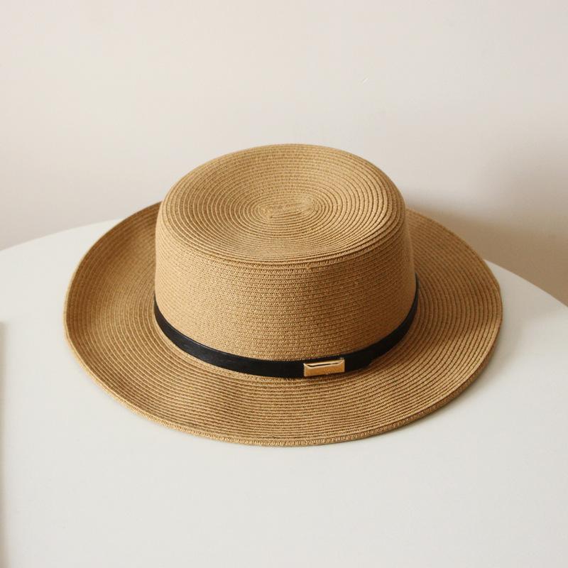 Panama Straw Hat Women's Summer Seaside Sunshade Sun Protection Beach Hat Belt Big Brim Flat Top Straw Top Hat Jazz Hat