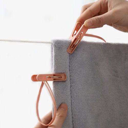 Set of 24 Clothespins In 7 Colors, with Cord, Non-Slip, Strong, for Pole Use, Futon Pegs, Plastic, for Indoor and Outdoor Drying, Non-Slip, Windproof,