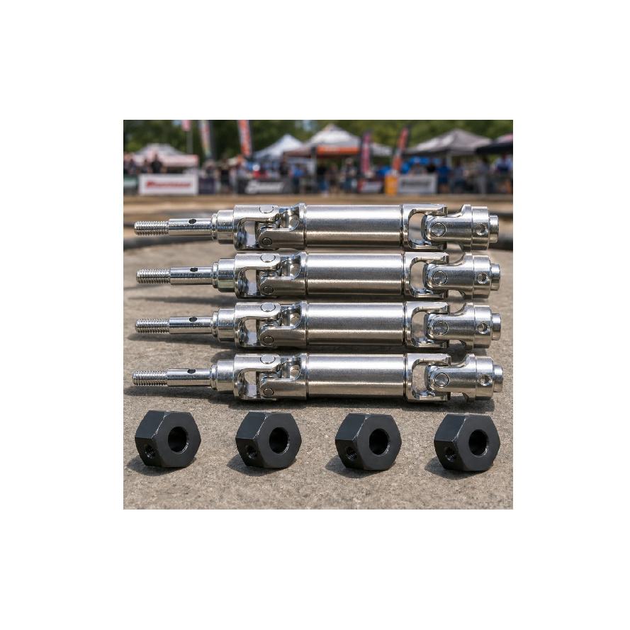 4 Pieces Drive Shafts with Couplers Stainless Steel Look Drivetrain Parts Hardware Silver for RC Hobbyists