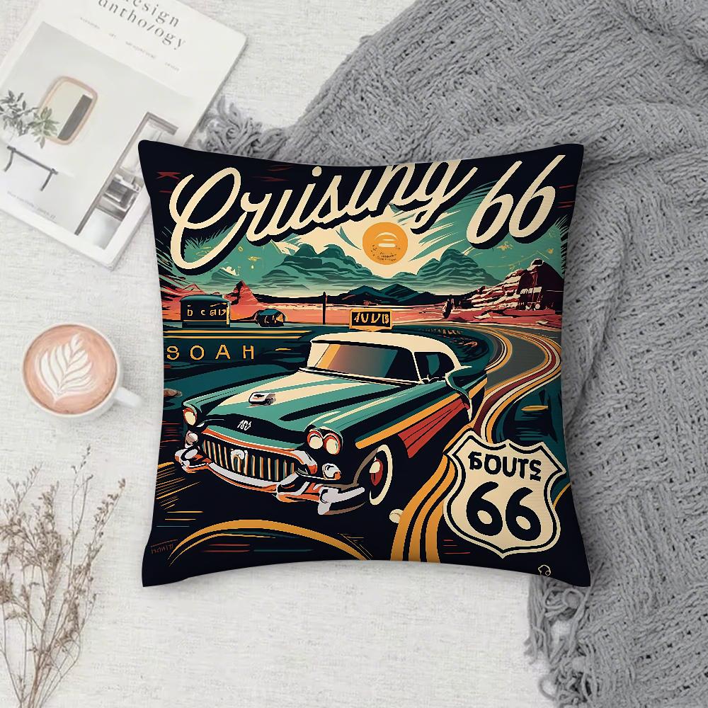 Fashion Us Route 66 Pillow Case Square Double-Sided Printing Sofa Cushion Cover Pillowcase Bedroom Bedside