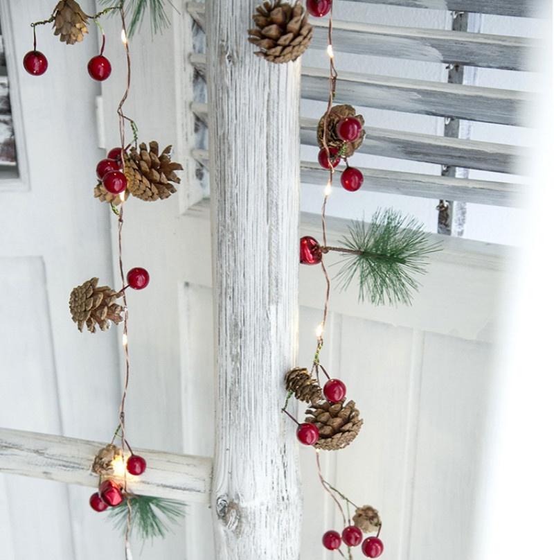2m 20led Christmas Lights LED Light String Pine Needle Pinecone Copper Wire Light Christmas Bell Dec