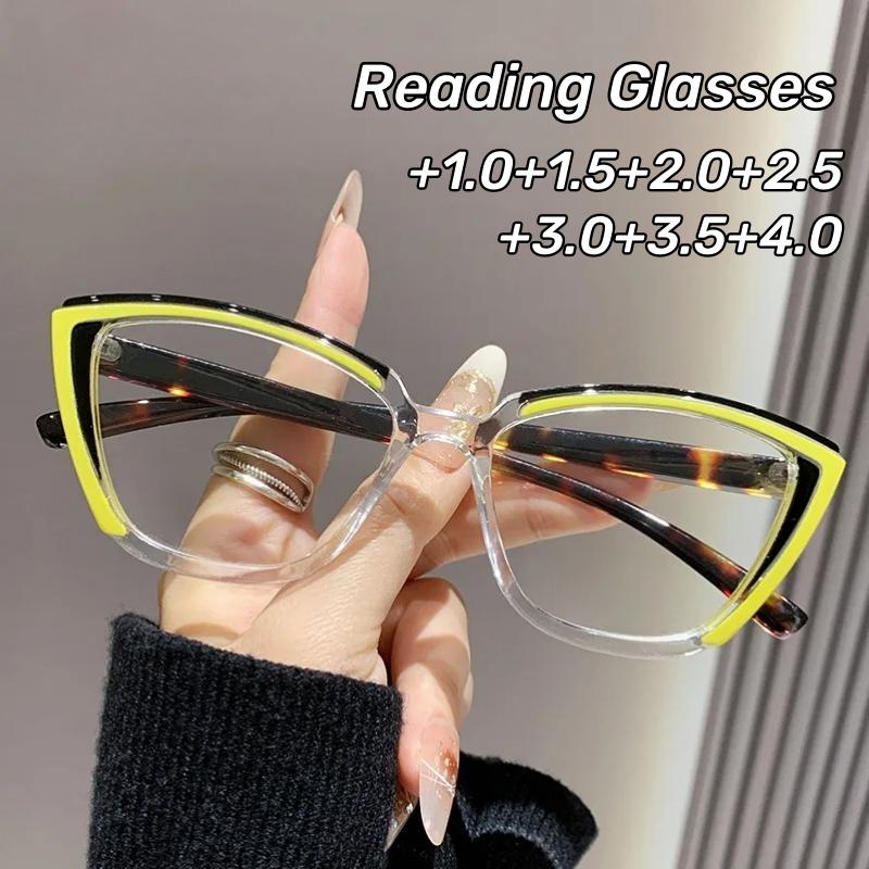 Men's and Women's Retro Cat Eye Reading Glasses New Colour Blocking Anti-blue Light Presbyopia Glasses Personalized Glasses