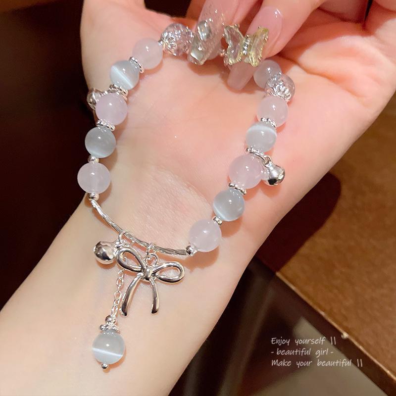 

Браслет из бисера с кошачьим глазом в корейском стиле: Элегантный дизайн банта, женская коллекция украшений S608 серебряный