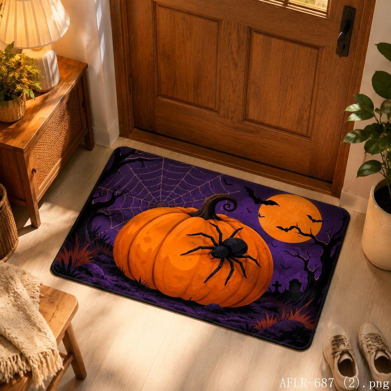 Halloween Pumpkin Spider Skeleton Bat Door Mat Gothic Non-Slip Entry Rug Spooky Floor Carpet Decor