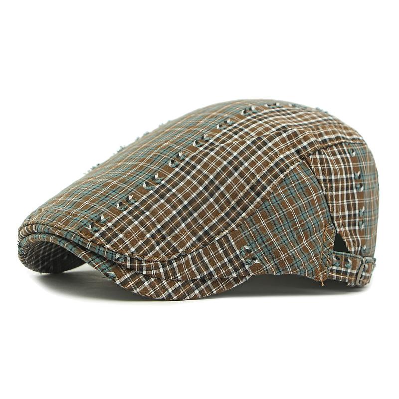 

Plaid Beret Spring Summer Thin Cap British Retro Progressive Cap Men s Paintsman s Cap синий/кофейный