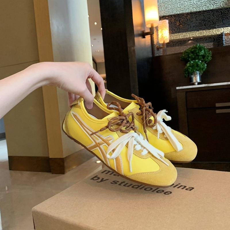 Cowhide version~ fashionable contrasting pair of shoelaces square round head casual women's casual sports shoes