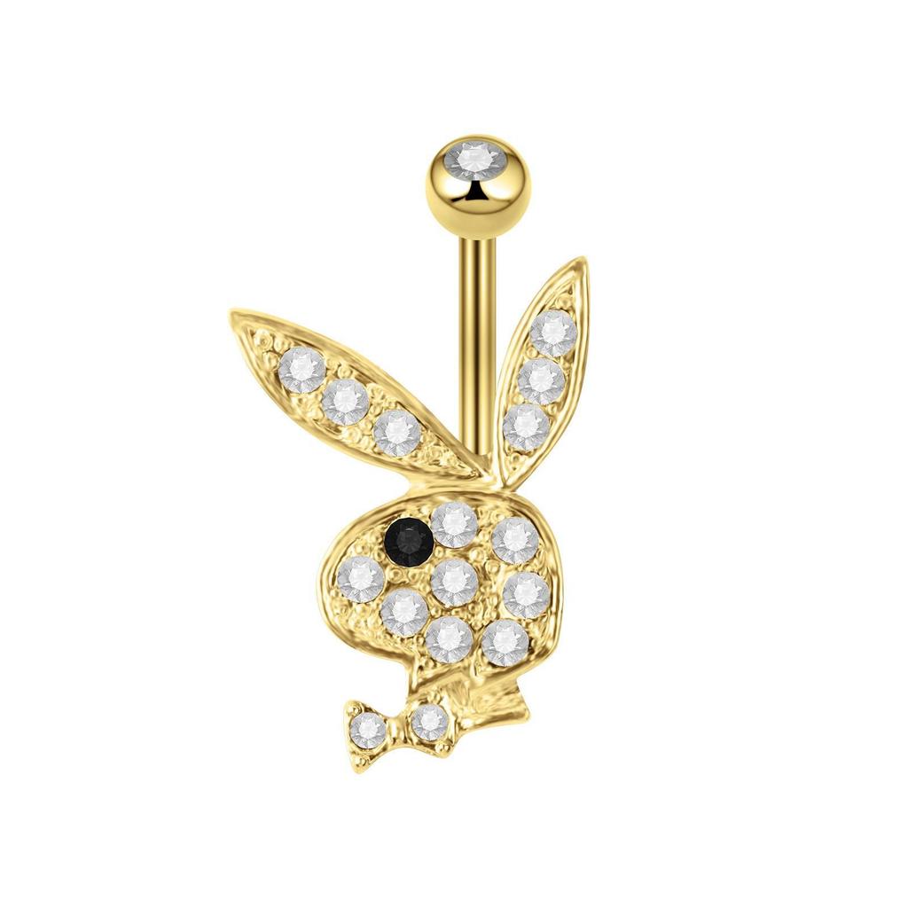 Rhinestone Cartoon Rabbit Stainless Steel Navel Ring with Zirconia