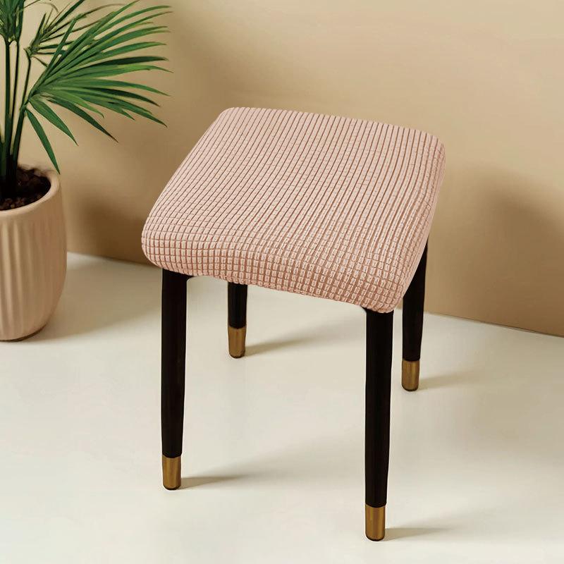 Jacquard Square Stool Covers Elastic Dust-proof and Anti-slip Stretch Chair Cover Solid Color Geometric Pattern Seat Cover