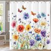 Spring Flowers And Butterflies Theme Shower Curtain, Bathroom Curtain, Floral Shower Curtain, Home Decoration Curtain With Hooks
