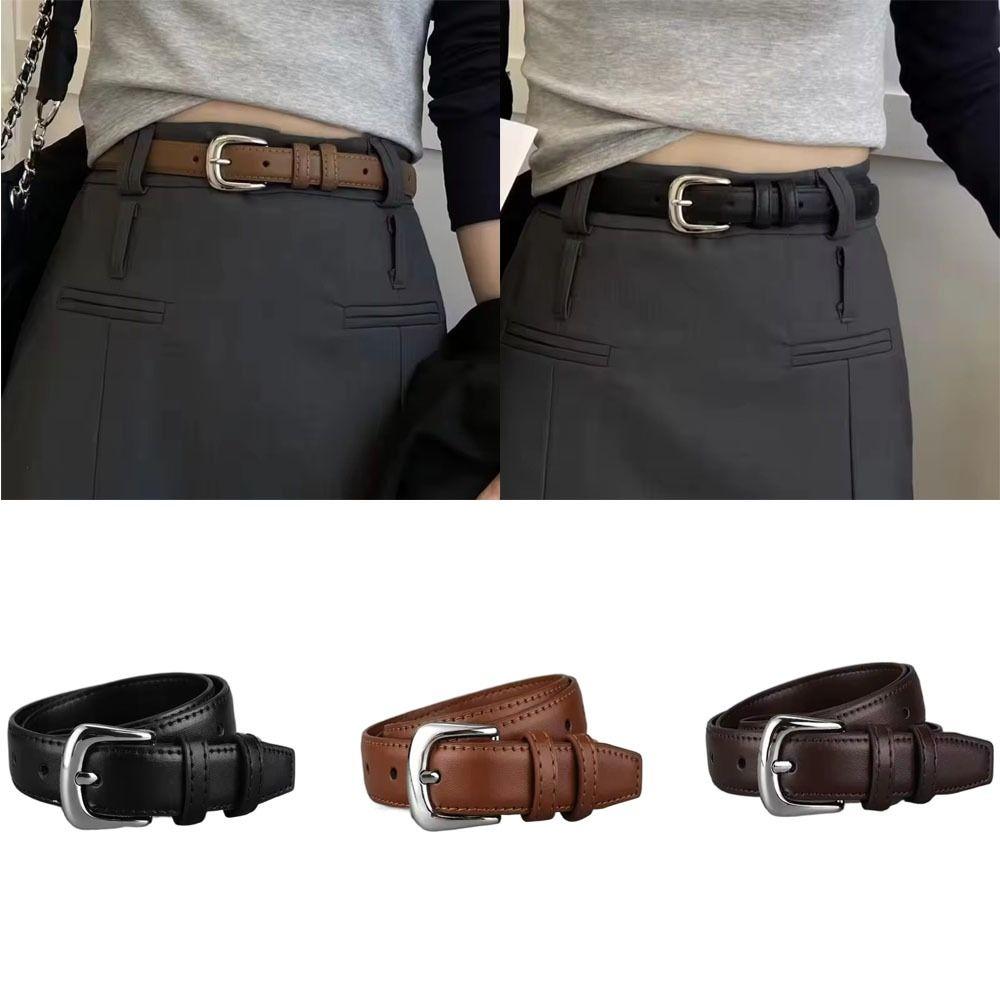 Women's Belt Fashion Pin Buckle Thin Belt Genuine Luxury Soft Belt Women with Cargo Pants Jeans Belts Black PU Leather Belt
