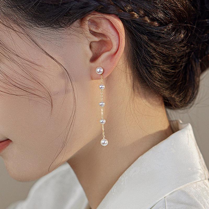 S925 Silver Long Tassel Earrings with Freshwater Pearls - Dual Wear Design for Women (Summer 2024)