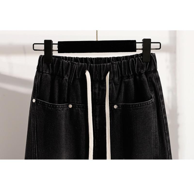 Dimanaf 2025 Podzimní dámské džíny plus size Kalhoty se širokými nohavicemi Denim Dámské Elastické Základní S vysokým pasem Nadměrná velikost Módní Nové kalhoty 5XL
