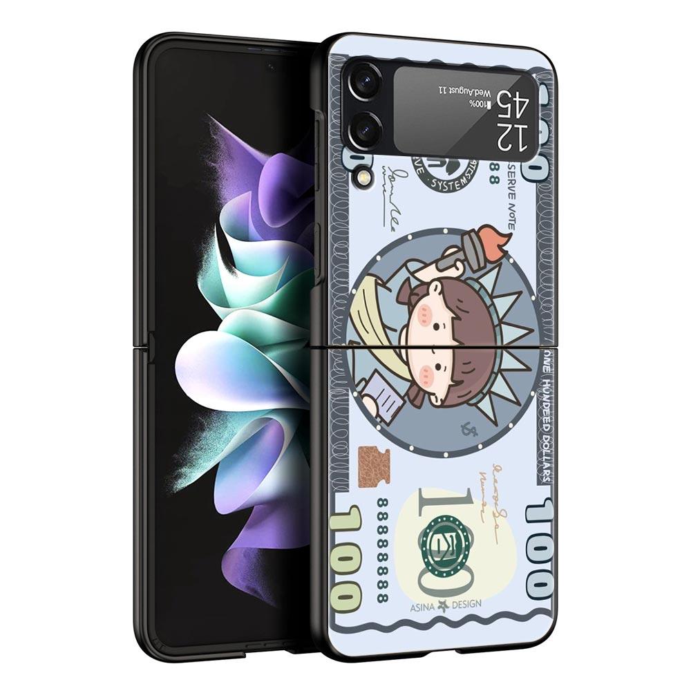 Cartoon Art Hard PC Phone Case For Samsung Galaxy Z Flip 7 6 5 4 Black Cover For Galaxy Z Flip 3 Foldable Fundas Shell Funda Bag