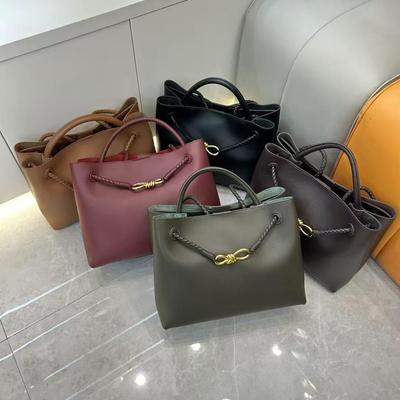 Women's 2026 New Texture Genuine Leather Large Capacity Tote Bag Women's Diagonal Cross Commuter Bow Single Shoulder Handbag