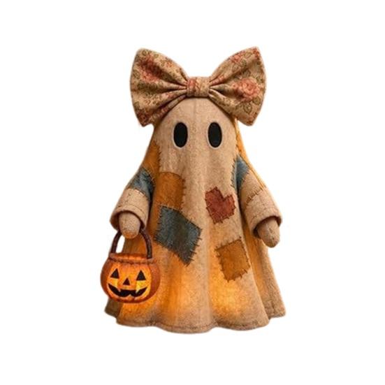 Figura de Fantasma Patchwork Iluminada de Halloween yangyizhi, Lazo Luminoso con Linterna de Calabaza, Lámpara de Fantasmas Decoración para Fiesta Festiva