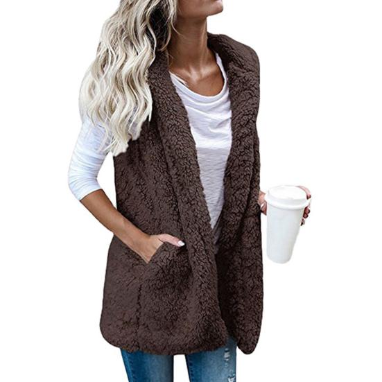 Gilet da donna tinta unita con tasche autunno inverno caldo doppio lato soffice gilet di colore puro per l'uso quotidiano