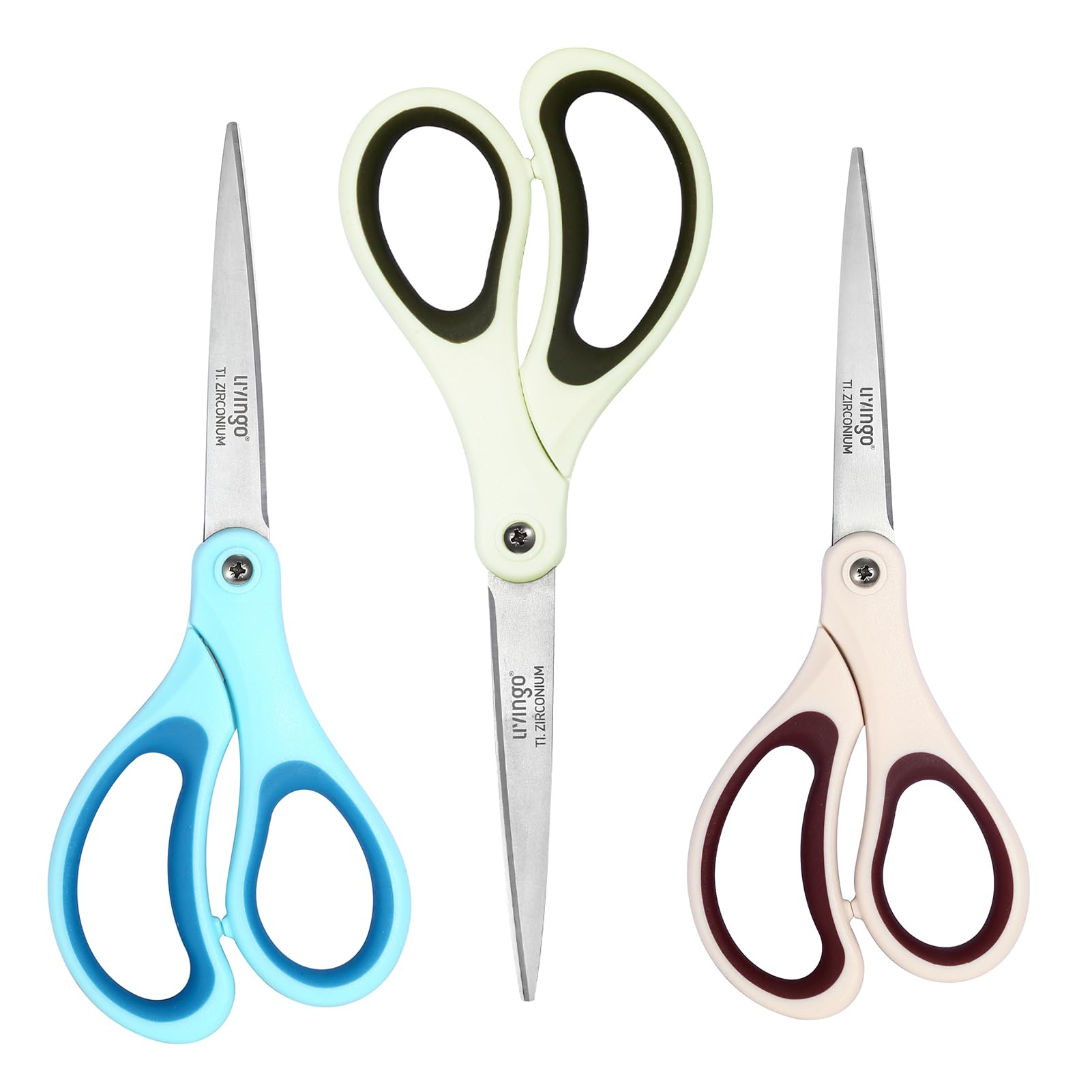 

LIVINGO 3-Piece Scissors Set Titanium Coated Sharp Blades Rubber Grip Office Supplies Cardboard Fabric Smooth Cutting