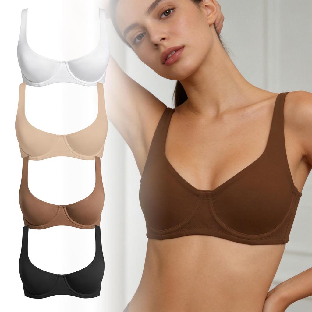 Zeriluna Nude Underwire Non-Padded Bra with Wide Straps - Comfortable, Skin-Friendly Push-Up Lingerie