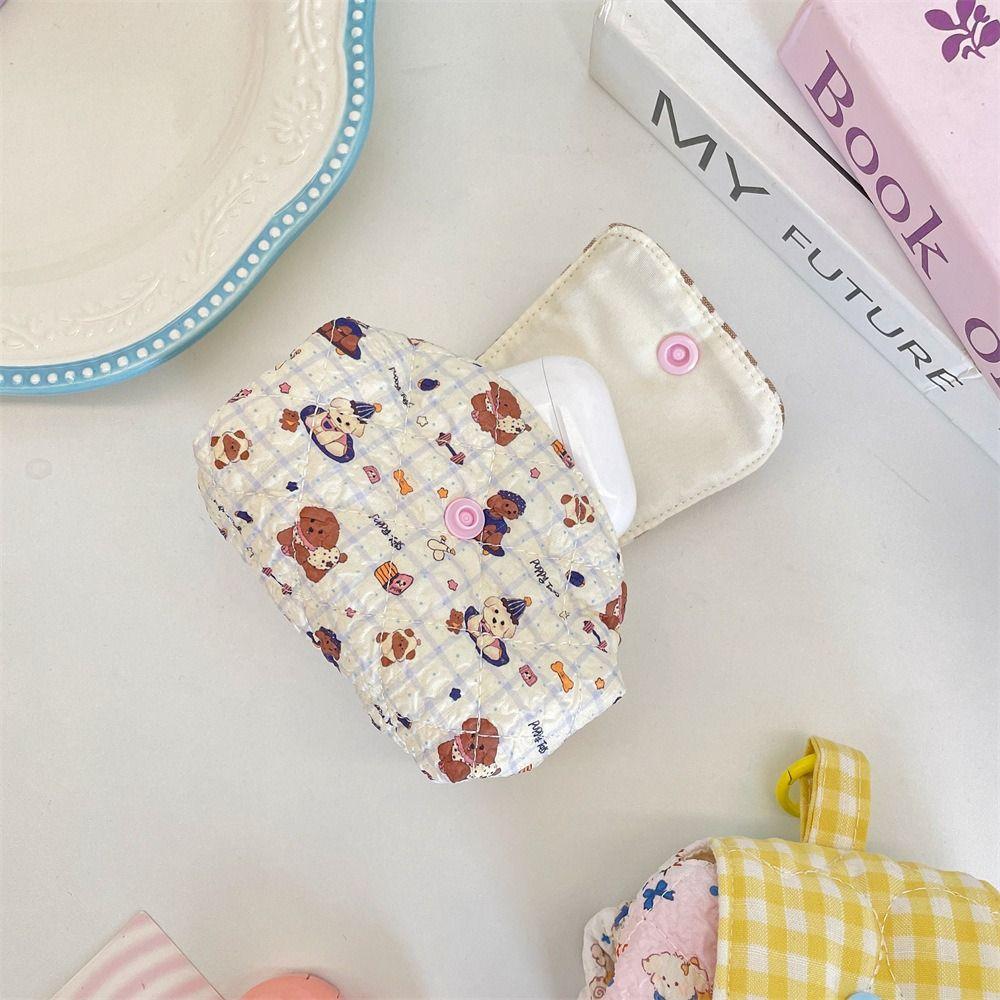1pc Cute Cartoon Quilted Makeup Bag Mini Snap Closure Cosmetic Bag Portable Earphone Pouch Home
