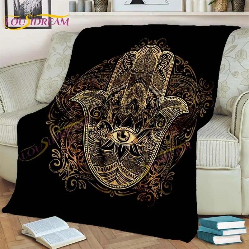 Bule Evil Eye Blanket Hamsa Hand Psychedelic Blanket for Travel Bedding Chair Adult Lightweight Bohemian Style Blanket Tapestry