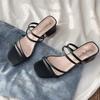 Womens Chic Chunky Heel Sandals - Square Toe Slip-Ons for Summer Style - Comfortable Casual Fashion Pumps