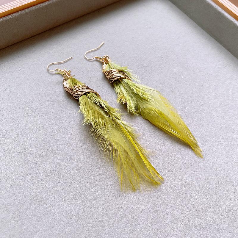 Богемные серьги с бахромой из листьев и перьев, серьги с нишевым дизайном, серьги в ретро-этническом стиле