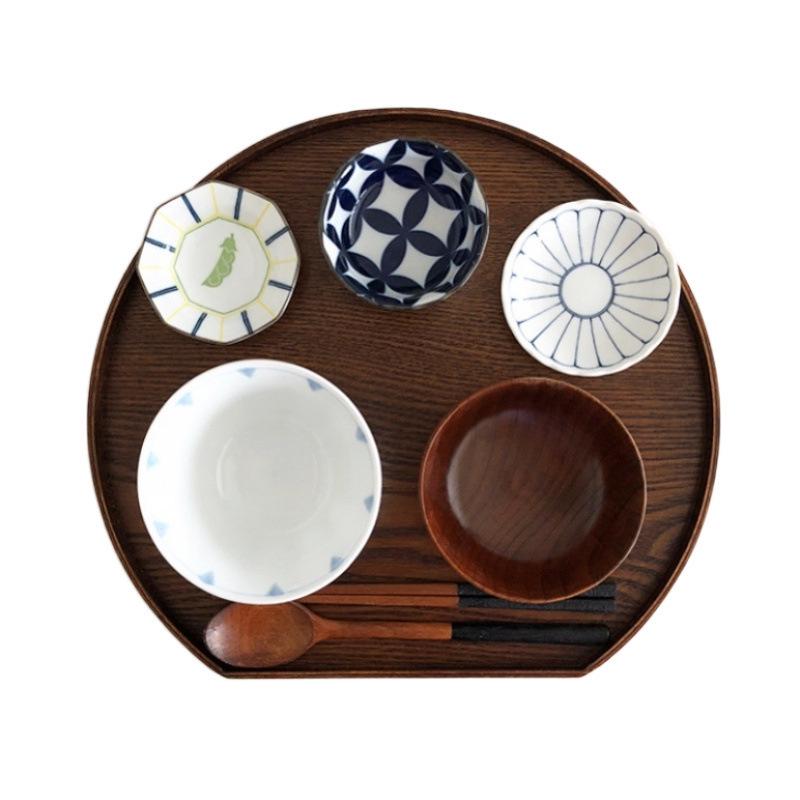 Japanese-Style Wooden Tableware Set: Breakfast Plate & Round Tray