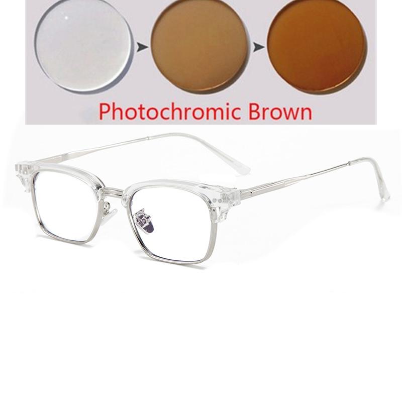 Anti Blue Ray Half Rim Square Myopia Glasses Finished Metal Rice Nail Frame Student Prescription Spectacles 0 -0.5 -0.75 To -6.0