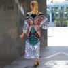Ethnic Style Swimwear Cover Up Retro Print Lace Up Women Summer Long Kimono Dress Beachwear Bikini Cover Up Q1521