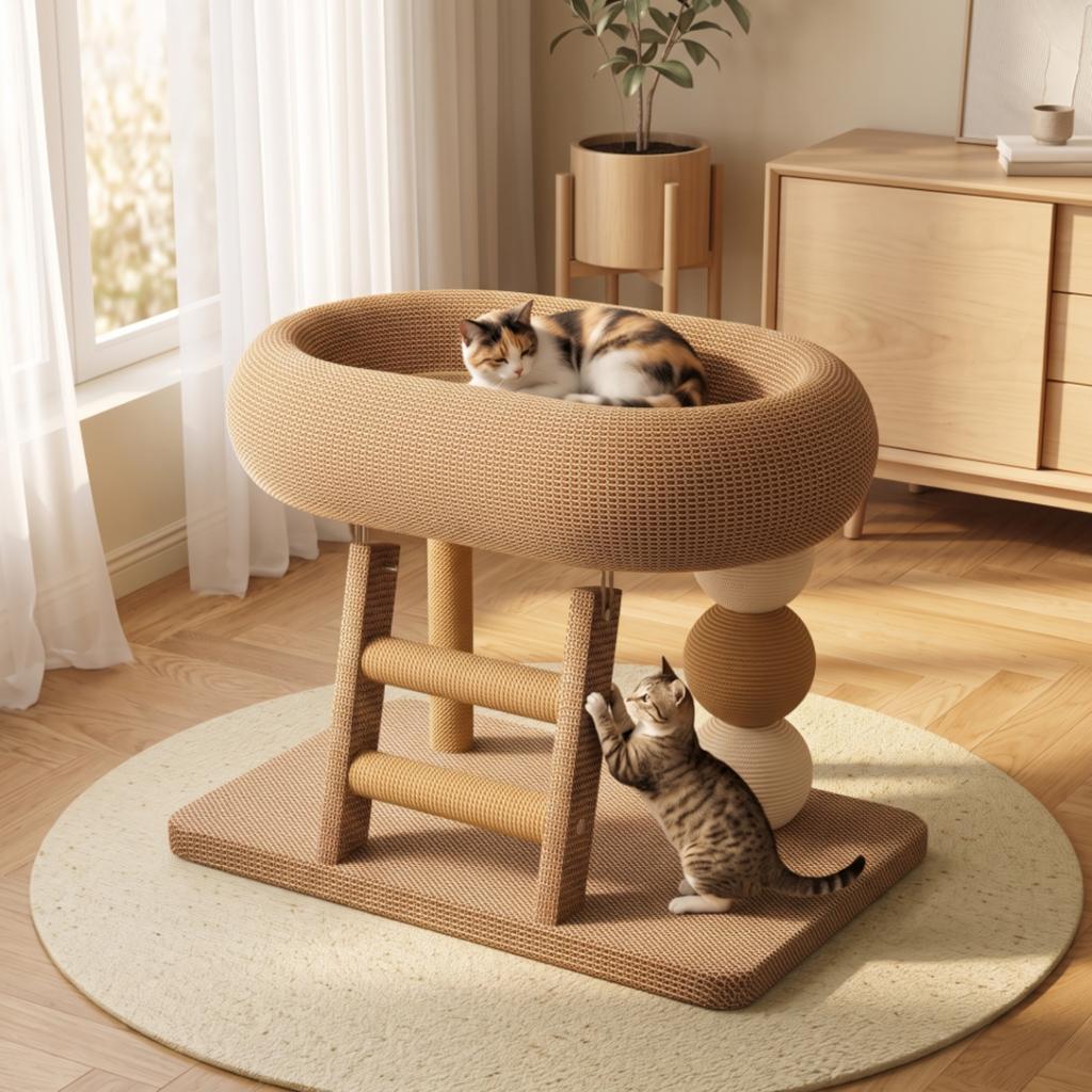 Cat Tree with Bed Comfortable Cat Scratching Post with Bed Furniture Velvety Soft for Indoor Cats, Living Room, Apartment