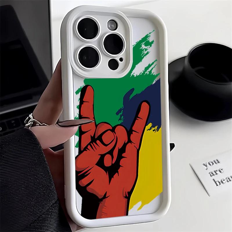For iPhone 15 Pro Max 14 13 12 11 Cases Fashion Cool Rock Gestures Silicone Phone Cover For iPhone XS Max XR X 7 8 Plus 15 Case