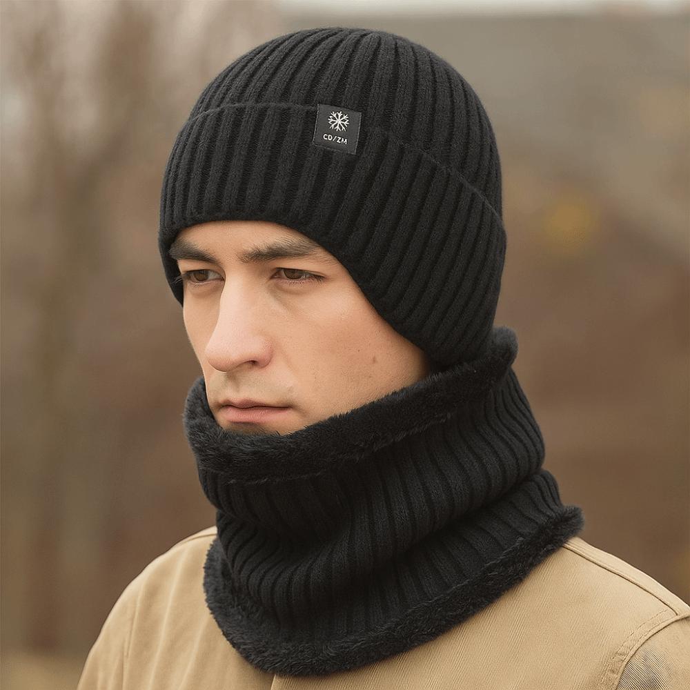 Thick Hat Scarf Set Plush Ear Protection Hat Simple Knitted Beanie Hat  Riding