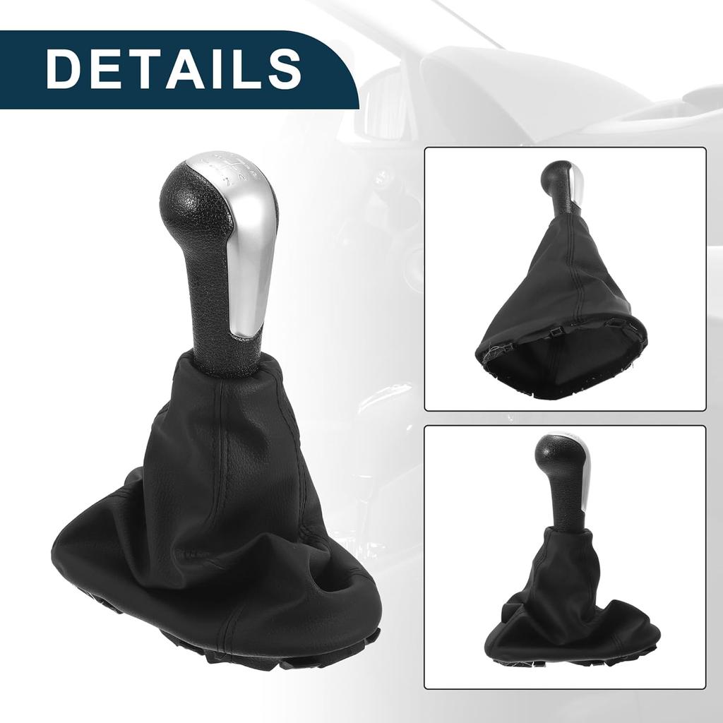 5 Speed Manual Gear Shifter Knob with Cover for Chevrolet Spark | Gearbox Stick Shifter Lever Knob Silver Tone Plastic and Faux Leather 1 Pcs