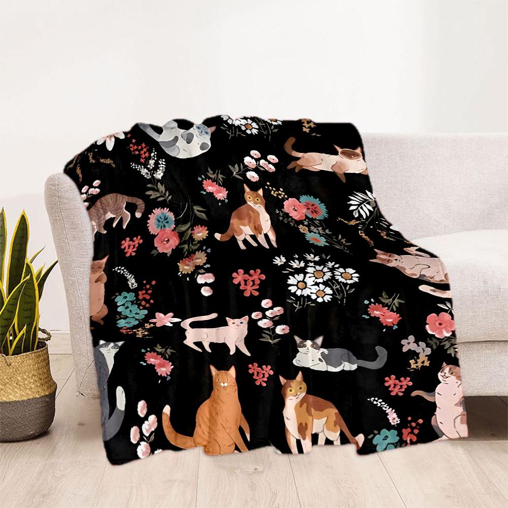 Cats In A Garden Flannel Blanket,Lightweight,Office Blanket,Sofa Blanket,Comfortable Blanket