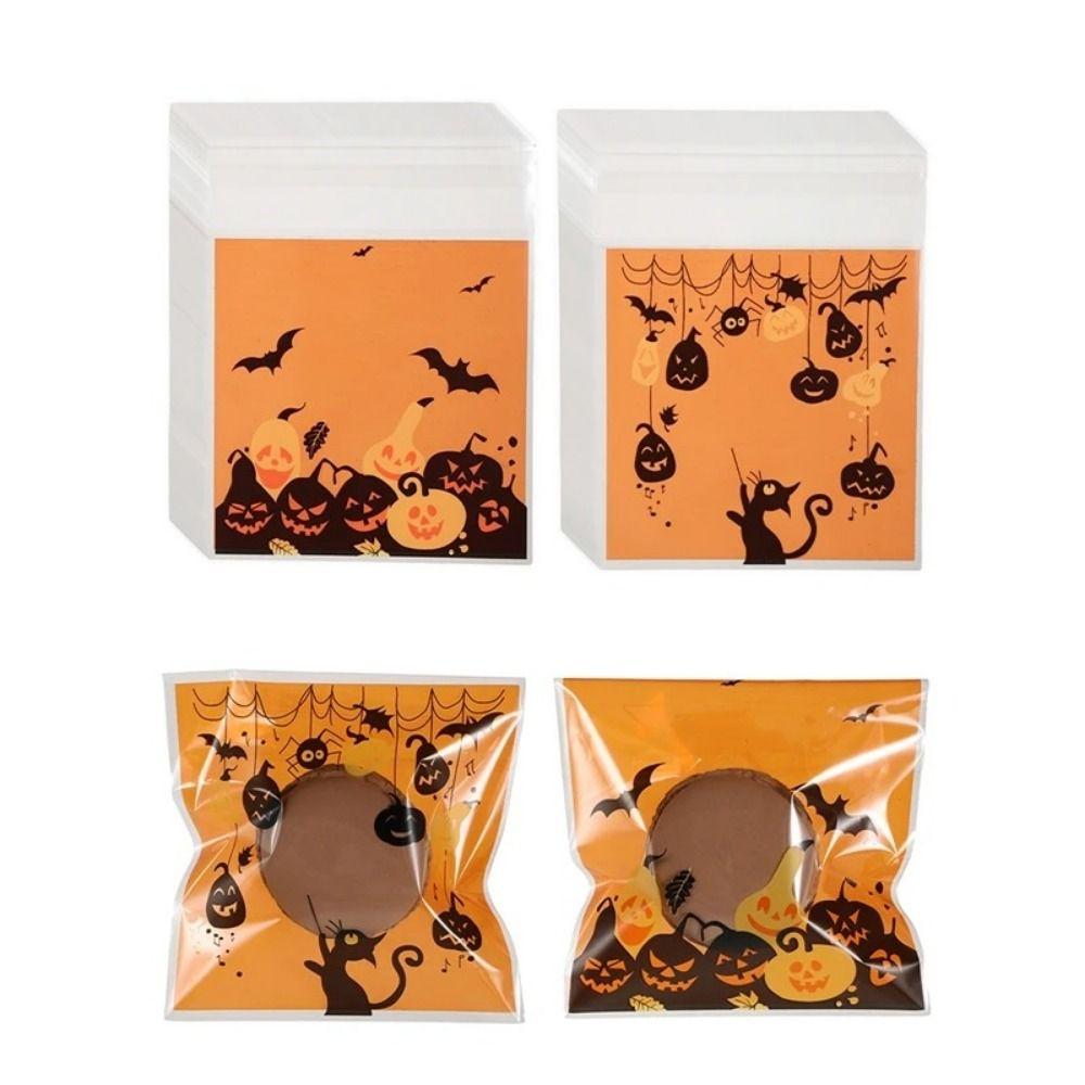 100PCS/Set Pumpkin Party Ghost Printed Nougat Candy Bags Biscuits Snack Packaging Bags  Unisex