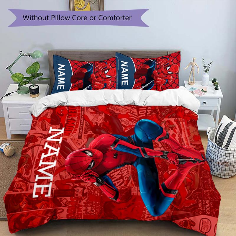 3pcs Spider Man5 Cover Set - Personalized Name, HD Printed Bedding with 1 Cover and 2 Pillowcases - Perfect for Home Decor, Easy Care