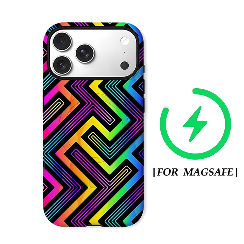 Neon Chevron Geometric Phone Case for IPhone 17AIR 16E 16 15 14 13 12 11 17 Pro Max Plus Double-layer Back Cover