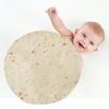 Baby Wrap Blanket Soft Acetate Fibre Round Shape Newborn Swaddle Blanket with Hat Light Beige