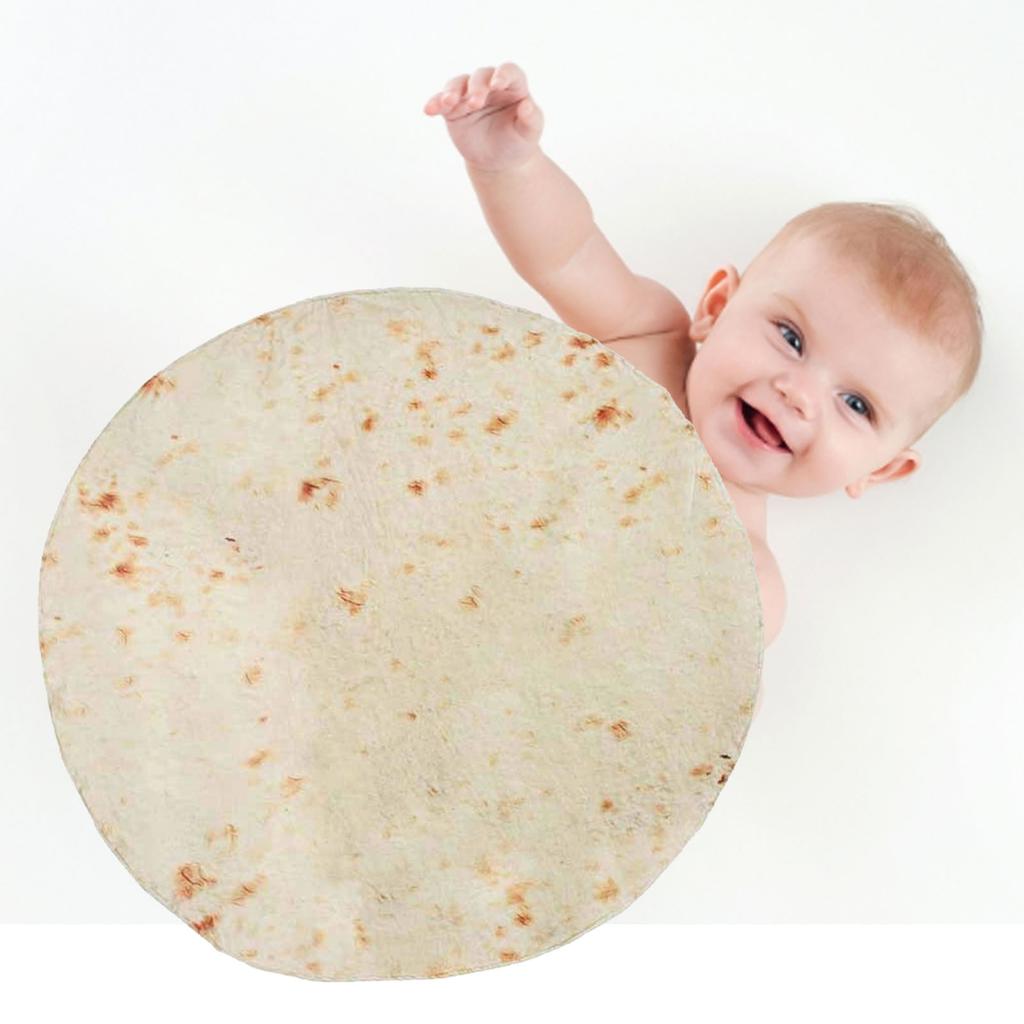 Baby Wrap Blanket Soft Acetate Fibre Round Shape Newborn Swaddle Blanket with Hat Light Beige